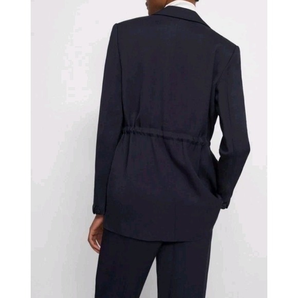 Theory Liquid Twill Drape Jacket Navy Size 4 NWT $475 Blazer Drawstring Waist - Picture 2 of 16